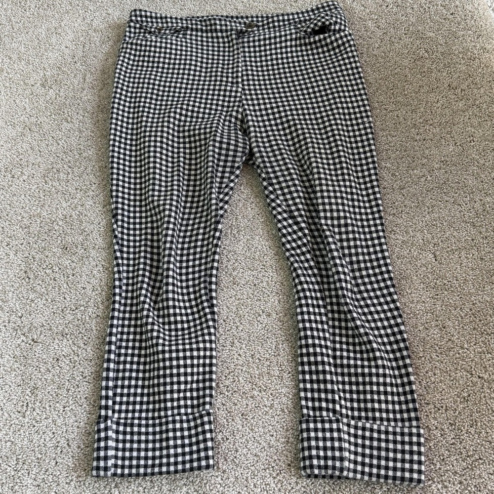 Anthropologie Pants Womens 10 Black Check Ponte Crop Flare Cuffed Slim Office